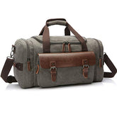 TELOSPORTS Canvas Duffel Bag, Vintage Canvas Weekender Bag Travel Bag Sports Duffel with Shoulder Strap (Gray)